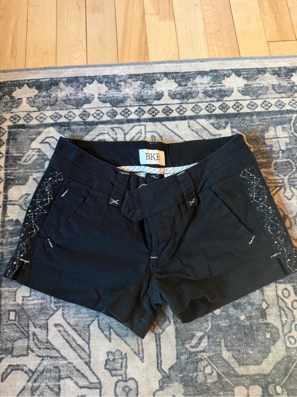 BKE Black Embroidered Side-Detail Jean Shorts